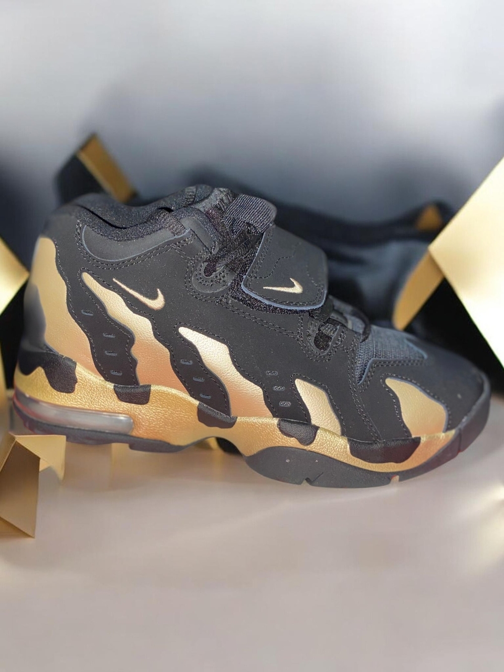 Nike Black and Metallic Gold Camouflage Sneakers